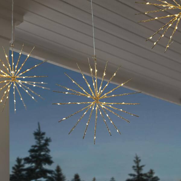 Home Accents Holiday 12 In. Battery Operated Twinkling LED Hanging Starburst Lights With Timer (3-Pack)