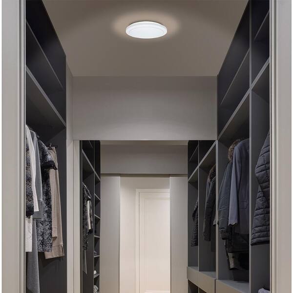 Commercial Electric 12 In. Low Profile LED Flush Mount Round Closet Light Fixture 1100 Lumens 3000K 4000K 5000K Dimmable Hallway Stairwell