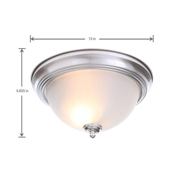 Commercial Electric 13 In. 2-Light Brushed Nickel Flush Mount With Frosted Glass Shade (2-Pack)