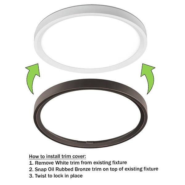 Commercial Electric 13 In. White Oil Rubbed Bronze Trims 1350 Lumens LED Flush Mount Ceiling Light Fixture With Night Light Adjustable CCT