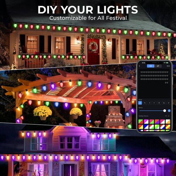 AVATAR CONTROLS 132Ft Smart String Lights 200 LED DIY Extendable C9 Color Changing APP Remote Controlled Timer Waterproof Programmable