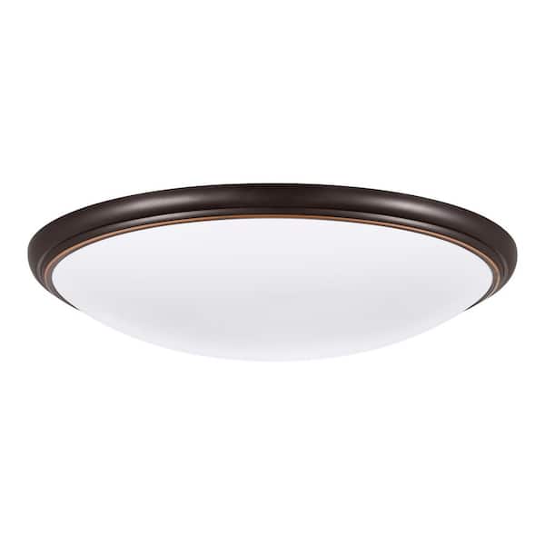 Commercial Electric 14 in. Light Brushed Nickel and Oil-Rubbed Bronze Adjustable CCT Integrated LED Flush Mount with Interchangeable Trim