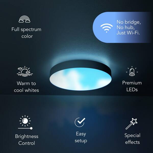 LIFX 15 In. Matte Black Indoor Selectable LED Flush Mount Multi-Color Smart WiFi Ceiling Light Works Alexa/Hey Google/HomeKit