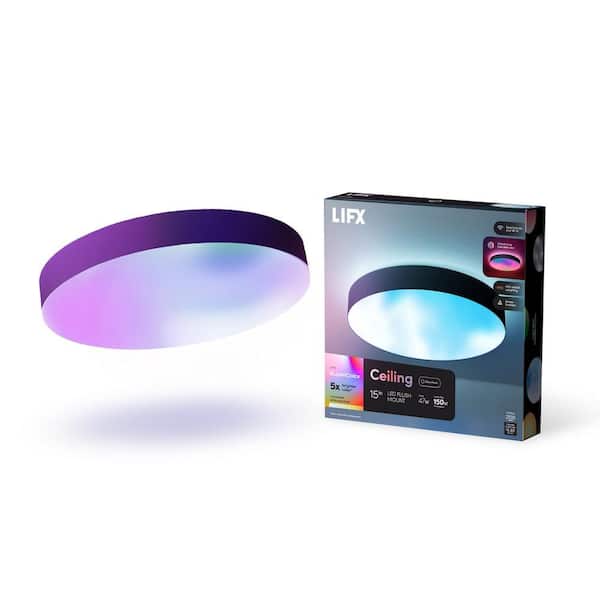 LIFX 15 in. Matte Black Indoor Selectable LED Flush Mount Multi-Color Smart WiFi Ceiling Light Works Alexa/Hey Google/HomeKit