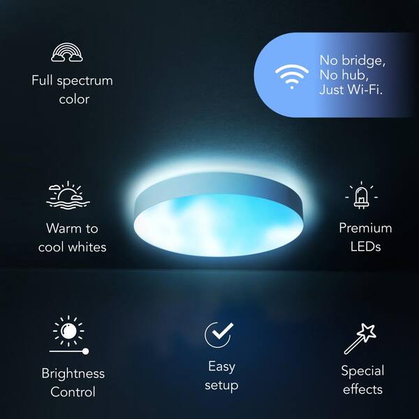 LIFX 15 In. White Indoor Selectable LED Flush Mount Multi-Color Smart Wi-Fi Ceiling Light Works Alexa/Hey Google/HomeKit