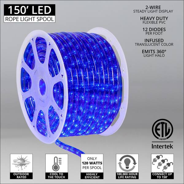 Wintergreen Lighting 150 Ft. 1800-Light LED Blue Rope Light Kit