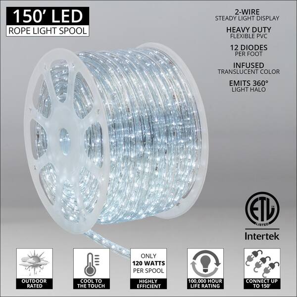 150 Ft. 1800-Light LED Cool White Rope Light Kit