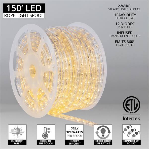 Wintergreen Lighting 150 Ft. 1800-Light Warm White Christmas LED Rope Light Kit