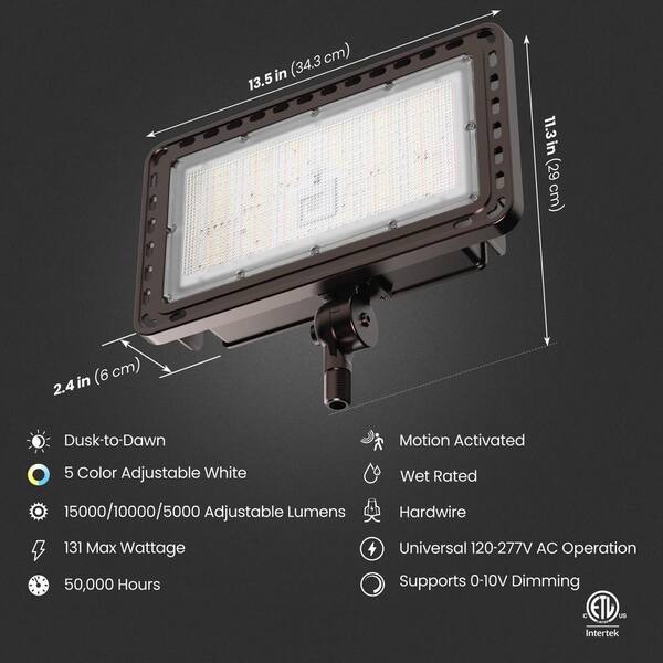 Feit Electric 15000 Lumen Select Integrated LED Selectable 5CCT Bronze Dusk To Dawn Or Motion Commercial Ground/Wall Flood Light