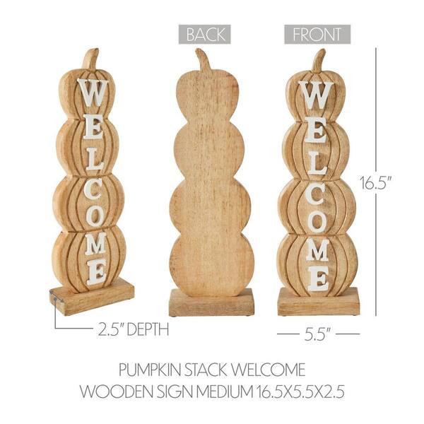VHC BRANDS 16.5 In. Brown Wooden Pumpkin Stack Welcome Christmas Sign
