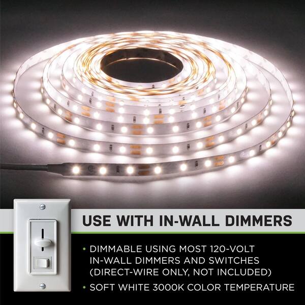 Commercial Electric 16 Ft. LED AC Dimmable White Tape Light Kit Under Cabinet Light