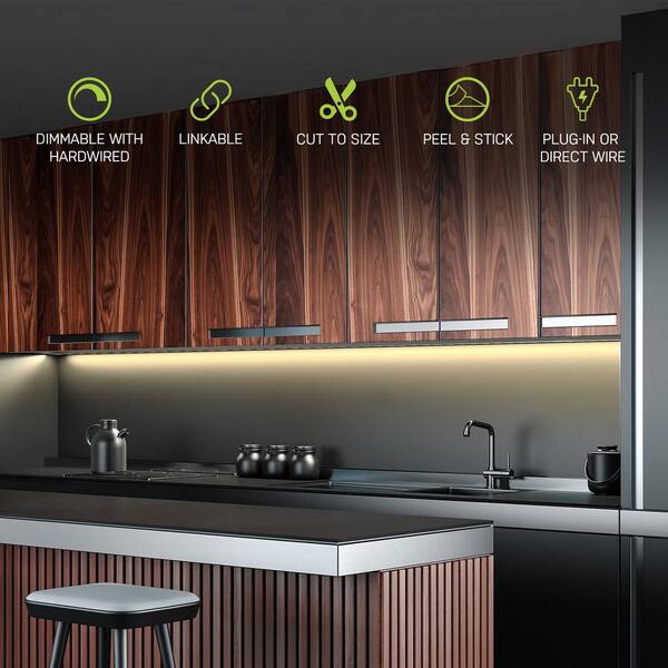 Commercial Electric 16 Ft. Plug-In/Hardwire Cuttable/Linkable Dimmable Integrated LED 3000K Indoor Under Cabinet Tape Strip Light