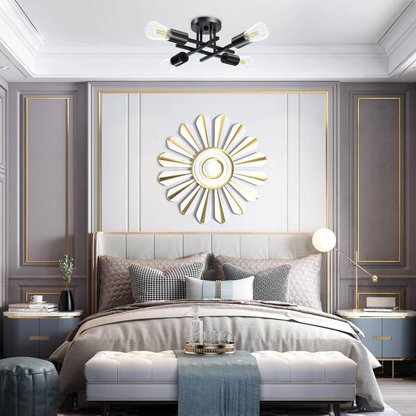 TOZING 16 In. Black Farmhouse Semi-Flush Mount Ceiling Light Fixtures Modern Sputnik Chandelier For Kitchen Bedroom Dining Room