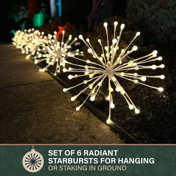 Fraser Hill Farm 16 In. Prelit LED Starburst With White Caps Weather Resistant Decoration For Indoor And Outdoor Use Set Of 6