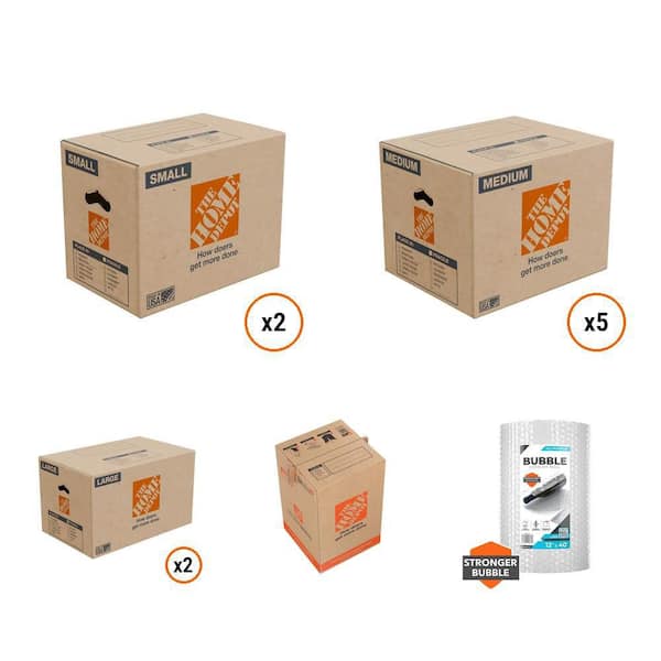 16 in. Small Box (2-Count) 20 in. Medium Box (5-Count) 26 in. Large Box (2-Count) Wardrobe Box and 12 in. Bubble Cushion