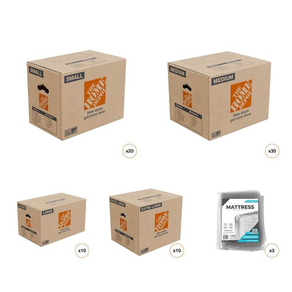 16 in small Box (20) 20 in. Medium Box (30) 26 in. (10) Large Box 24 in. Extra-Large Box and Mattress Bag (3) Combo