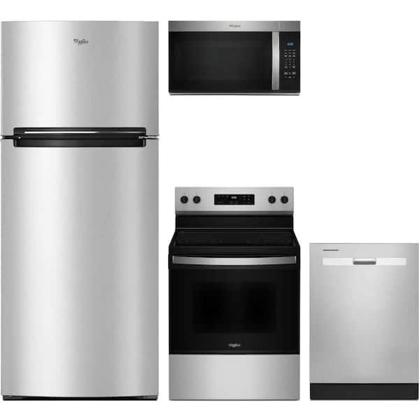 Whirlpool 18 cu. ft. Counter Depth Refrigerator with 4 Burner Freestanding Electric Range and Dishwasher with Boost Cycle