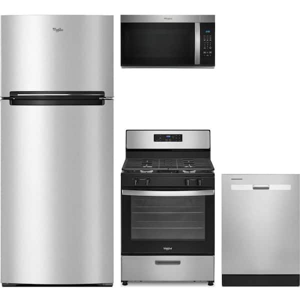 Whirlpool 18 cu. ft. Counter Depth Refrigerator with 4 Burner Freestanding Gas Range and Dishwasher with Boost Cycle