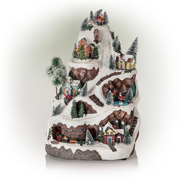 Alpine Corporation 18 in. Tall Animated Winter Wonderland Set with LED Light and Music