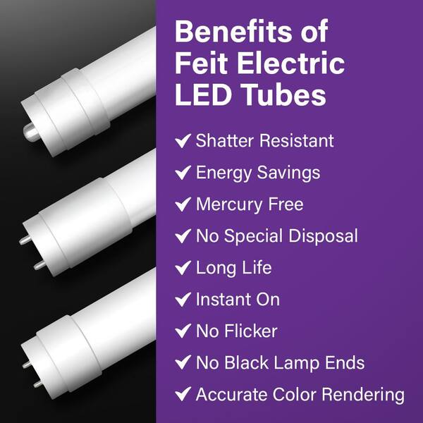 Feit Electric 18-Watt 4 Ft. T8/T12 G13 Type B Ballast Bypass Linear LED Tube Light Bulb Selectable White (2-Pack)