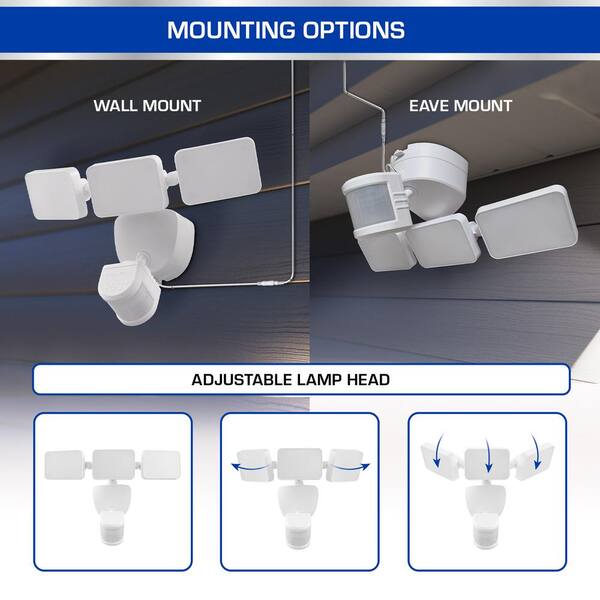 Defiant 180° White Motion Sensing Security Light Solar Powered Outdoor 3-Head LED Flood Light 2100 Lumens