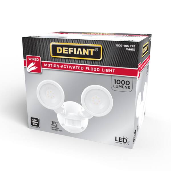 Defiant 180° White Motion Sensing Security Light Wired Outdoor 2-Head LED Flood Light 1000 Lumens