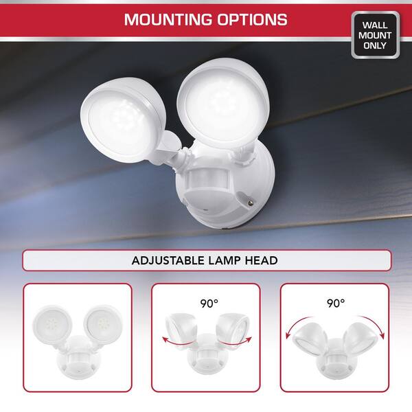 Defiant 180° White Motion Sensing Security Light Wired Outdoor 2-Head LED Flood Light 1000 Lumens