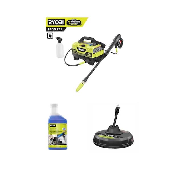 RYOBI 1800 PSI Electric Pressure Washer 16 oz. Foam Blaster Detergent Refill and 12 in. Surface Cleaner Combo