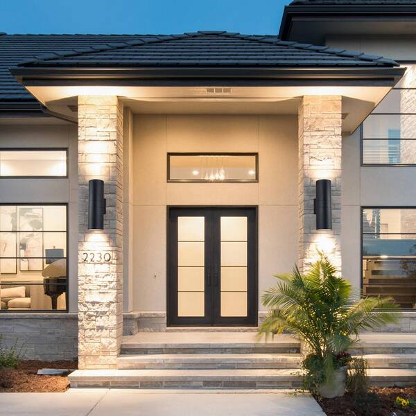 C Cattleya 19.75 In. 2-Light Matte Black Cylinder Outdoor Wall Lantern Sconce