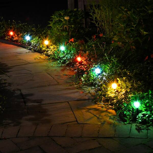 LUMABASE 2.5 In. Round Solar Pathway Color Changing String Lights (8-Light)