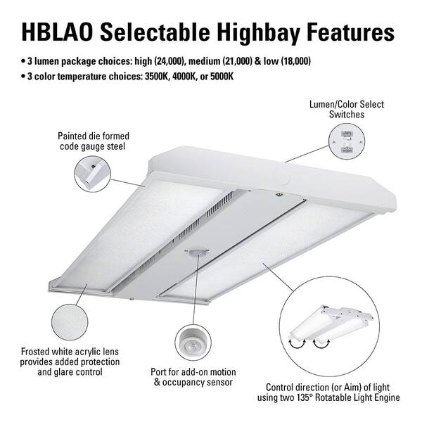 Metalux 2 Ft. 400-Watt Equivalent LED Highbay With Adjustable Optics Selectable 18K/21K/24K Lumens And 3500/4000/5000 Sel CCT