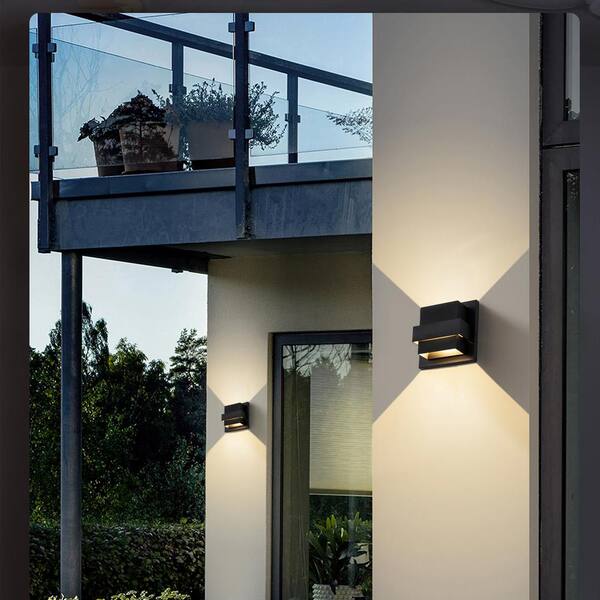 Laplusbelle 2-Light Matte Black Aluminum LED Wall Lantern Sconce