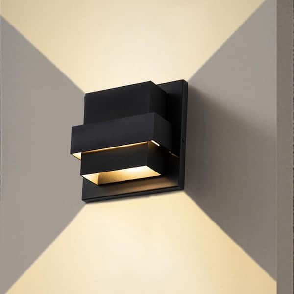 Laplusbelle 2-Light Matte Black Aluminum LED Wall Lantern Sconce