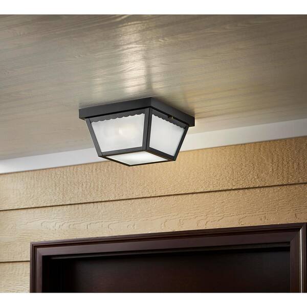 Hampton Bay 2-Light Matte Black Outdoor Ceiling Light Flush Mount Light