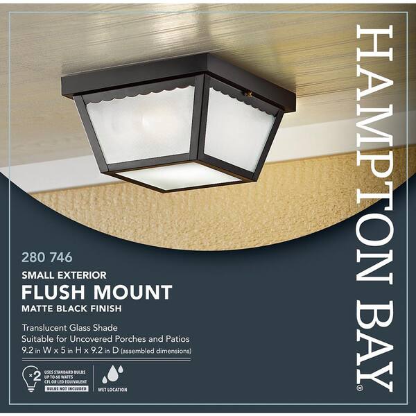 Hampton Bay 2-Light Matte Black Outdoor Ceiling Light Flush Mount Light