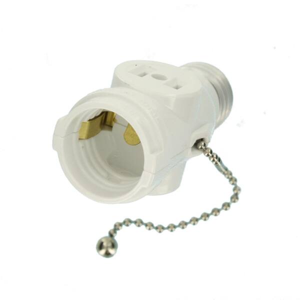 Leviton 2-Outlet White Socket With Pull Chain 1406-W