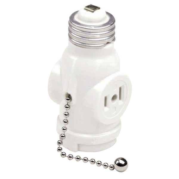 Leviton 2-Outlet White Socket with Pull Chain 1406-W