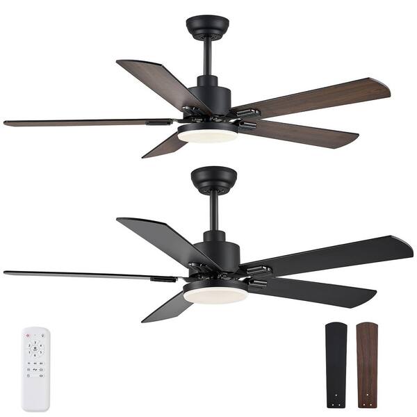 HINNIXY 2-Pack 52 In. Indoor Matte Black 3-Colors LED Ceiling Fan With Dual-Finish Blades And Light Kit And Remote Control
