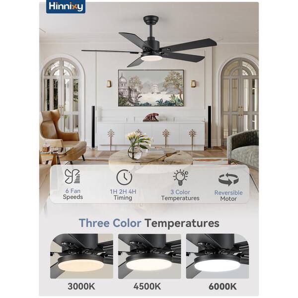 HINNIXY 2-Pack 52 In. Indoor Matte Black 3-Colors LED Ceiling Fan With Dual-Finish Blades And Light Kit And Remote Control