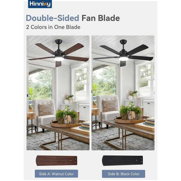 HINNIXY 2-Pack 52 In. Indoor Matte Black 3-Colors LED Ceiling Fan With Dual-Finish Blades And Light Kit And Remote Control