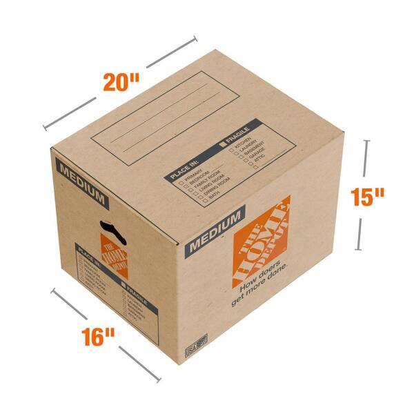 The Home Depot 20 In. L X 16 In. W X 15 In. D Medium Moving Shipping And Packing Box With Handles