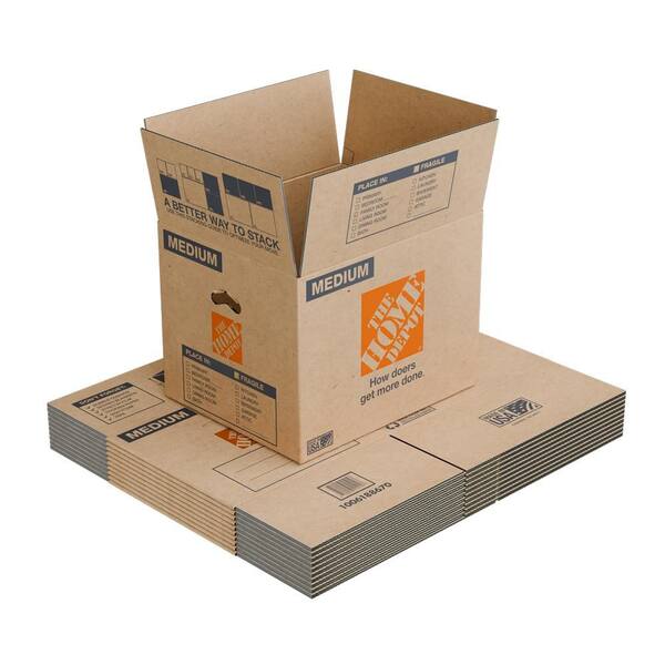 The Home Depot 20 In. L X 16 In. W X 15 In. D Medium Moving Shipping And Packing Box With Handles