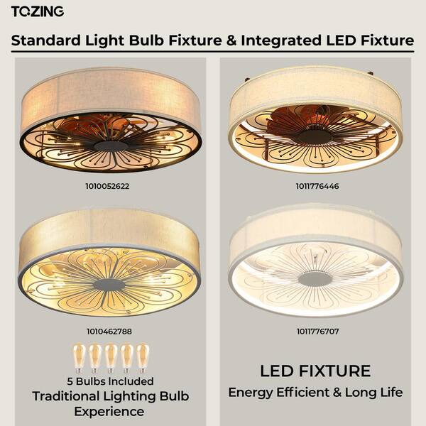 TOZING 20 In. Smart Indoor White Low Profile Standard Flush Mount Ceiling Fan Light With Integrated LED With Remote For Bedroom