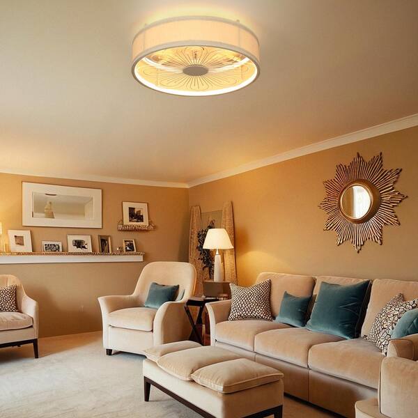 TOZING 20 In. Smart Indoor White Low Profile Standard Flush Mount Ceiling Fan Light With Integrated LED With Remote For Bedroom