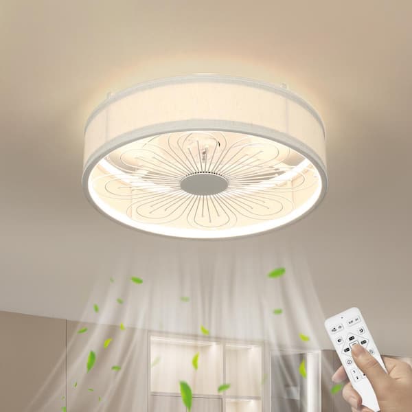 TOZING 20 in. Smart Indoor White Low Profile Standard Flush Mount Ceiling Fan Light with Integrated LED with Remote for Bedroom