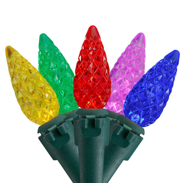 Northlight 200 Count Multi-Color LED Faceted C6 Christmas Lights-Green Wire