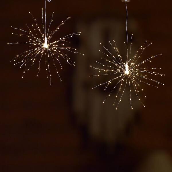 LUMABASE 200-Light Bulbs Warm White Battery Operated Starburst LED Lights With Remote Control (Set Of 2)