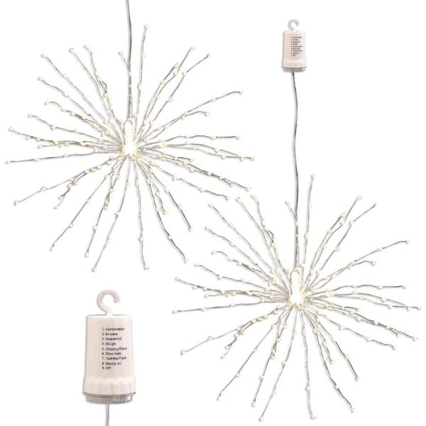 LUMABASE 200-Light Bulbs Warm White Battery Operated Starburst LED Lights with Remote Control (Set of 2)