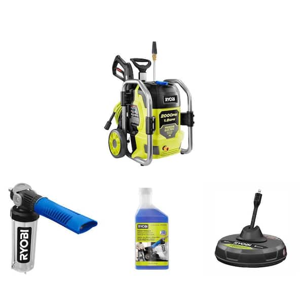 RYOBI 2000 PSI 1.2 GPM Electric Pressure Washer Foam Blaster 16 oz. Detergent Refill and 12 in. Surface Cleaner Combo