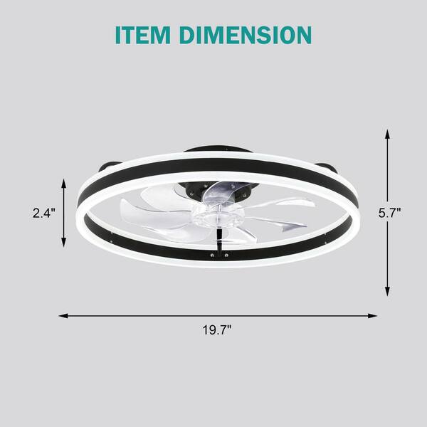 Oaks Aura 20in. LED Indoor Black Bladeless Low Profile Ceiling Fan Flush Mount Smart App Remote Control Dimmable Lighting